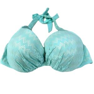 Y2K Victorias Secret 36DD Halter Bikini Top Solid Light Blue Lined #1260